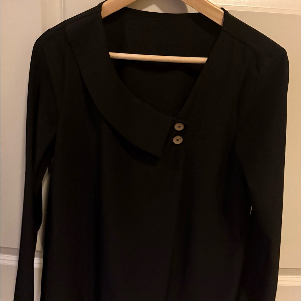 Black Long Sleeve Top with Button Detail